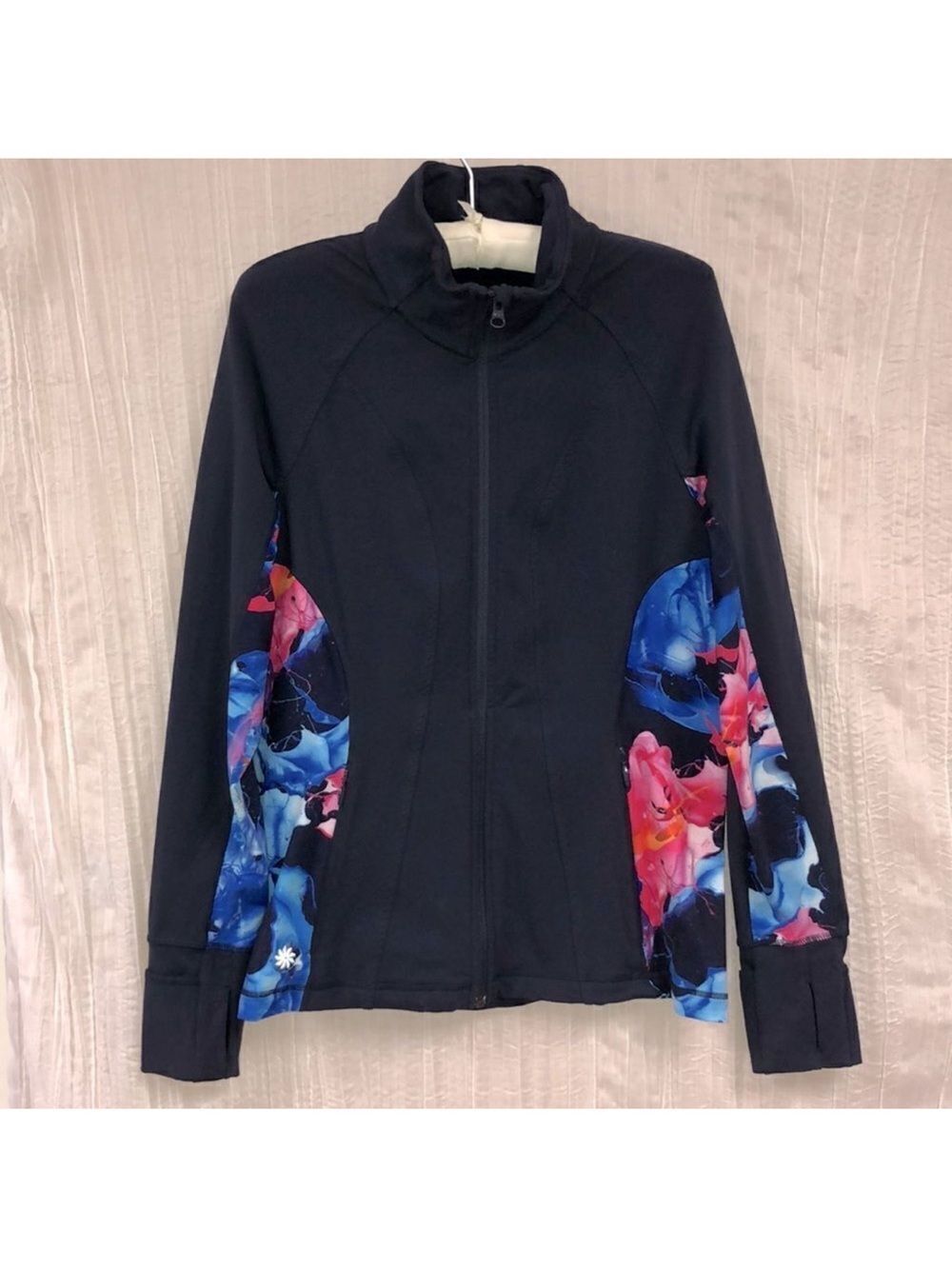 Athleta XL Navy Floral Combo Fitted Light Reflective Athletic Zip Jacket
